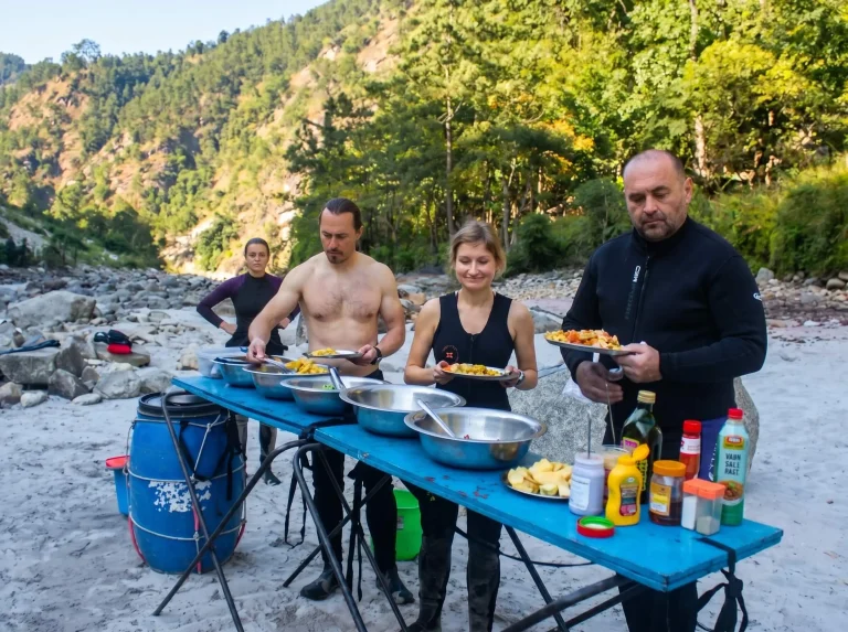 Tamur rafting meal on riverside beach